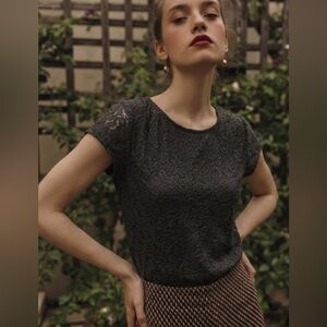 Philosophy Black Lace Short Sleeve Women's Victorian Romantic Feminine Goth PM